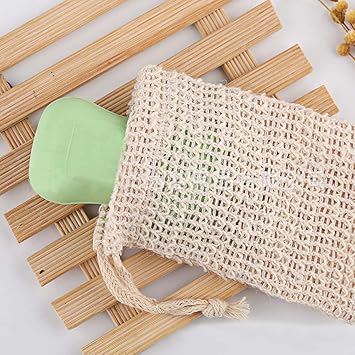 nuoshen 2 pcs Sisal Soap Bag Natural Organic Soap Bag Exfoliating Soap Saver Pouch with Drawstring for Foaming Drying Soaps Exfoliation - Image 5