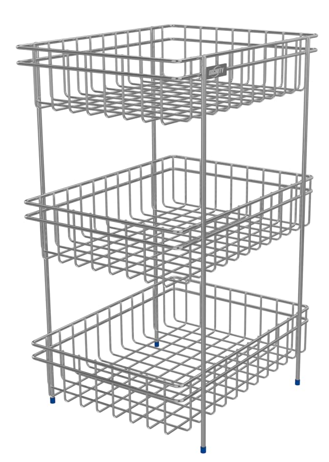 Dignity Stainless Steel 3Tier Fruits Vegetable Trolley Basket with Wheel Kitchen Crockery Storage Modular Rack Stand 3 Layer Multipurpose Kitchen Racks and Shelves Nano 3 Layer - Image 3