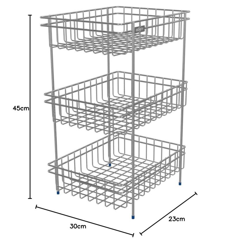 Dignity Stainless Steel 3Tier Fruits Vegetable Trolley Basket with Wheel Kitchen Crockery Storage Modular Rack Stand 3 Layer Multipurpose Kitchen Racks and Shelves Nano 3 Layer - Image 4
