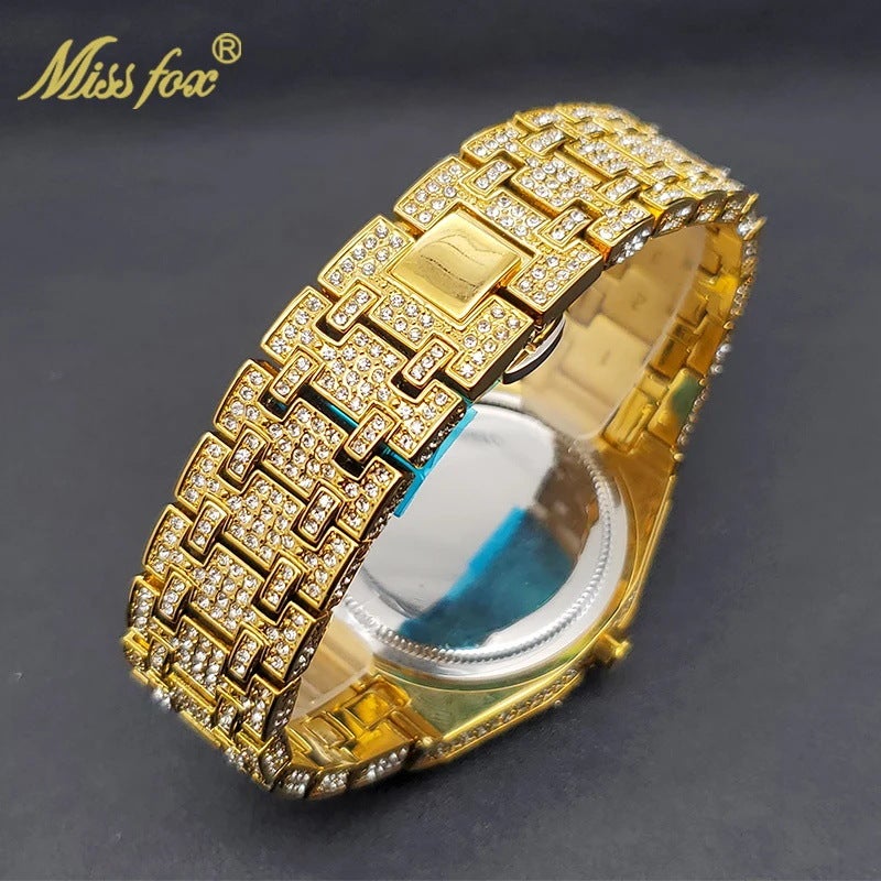MISS FOX Men's Quartz Watch with Luminous Hands and Date Display Waterproof 43mm Octagonal Stainless Steel Case with Rhinestone Decor - Image 3