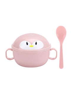 Baby Feeding Bowls with Spoons Stainless Steel Baby Bowl Penguin Baby Food Container Soup Snack Dinnerware with Handles for Infant Toddler Kids (Pink)