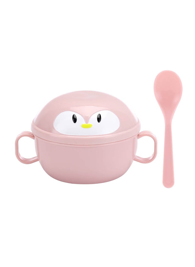 SYOSI - Baby Feeding Bowls with Spoons Stainless Steel Baby Bowl Penguin Baby Food Container Soup Snack Dinnerware with Handles for Infant Toddler Kids (Pink) - Image 1