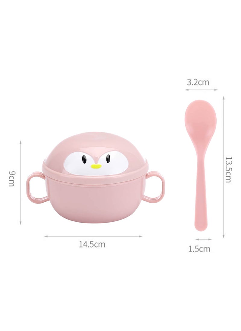 SYOSI - Baby Feeding Bowls with Spoons Stainless Steel Baby Bowl Penguin Baby Food Container Soup Snack Dinnerware with Handles for Infant Toddler Kids (Pink) - Image 1