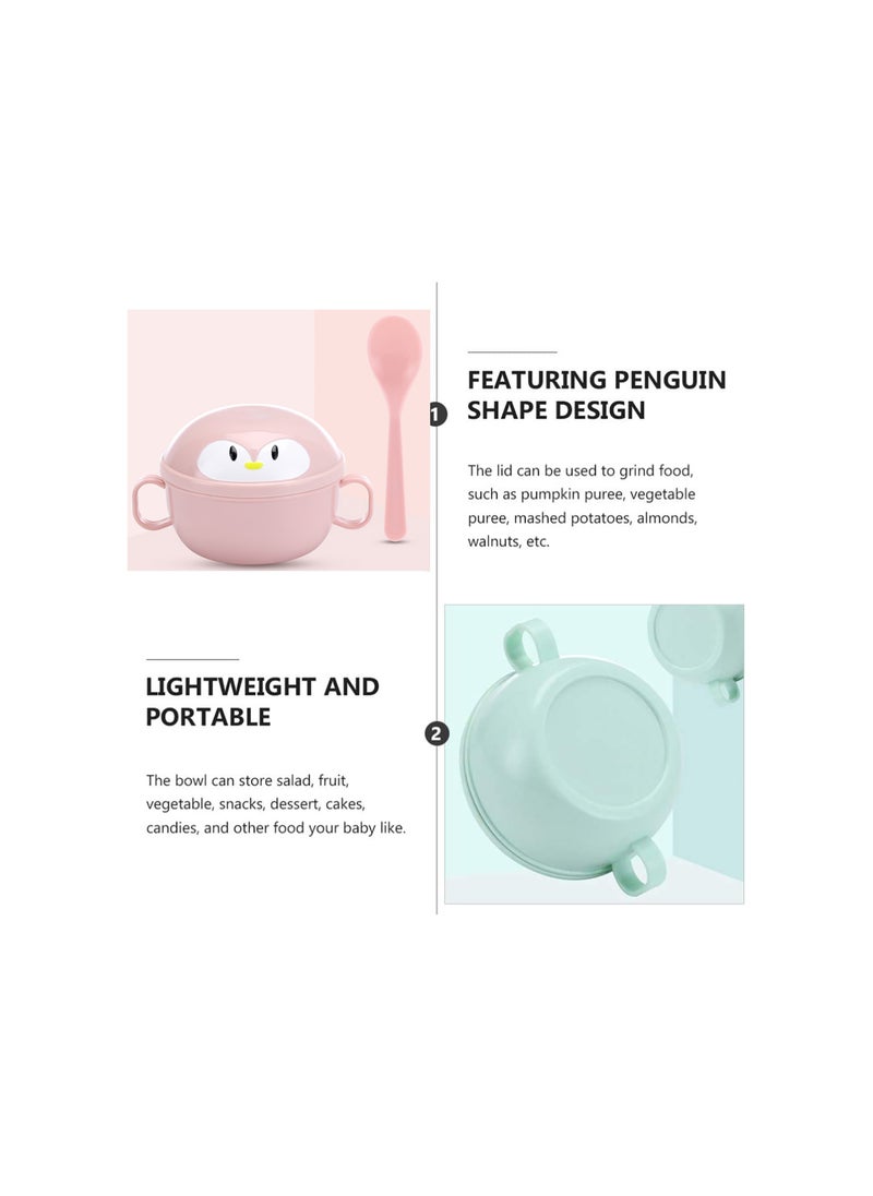 SYOSI - Baby Feeding Bowls with Spoons Stainless Steel Baby Bowl Penguin Baby Food Container Soup Snack Dinnerware with Handles for Infant Toddler Kids (Pink) - Image 1