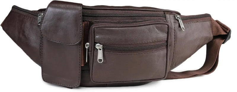 K London Genuine Leather Waist Bag for Men & Women | Brown Travel Pouch, Passport Holder & Belt Bag | Multi Pocket Fanny Pack with Adjustable Strap | Stylish Crossbody Utility Bag (1276_BRN) - Image 1