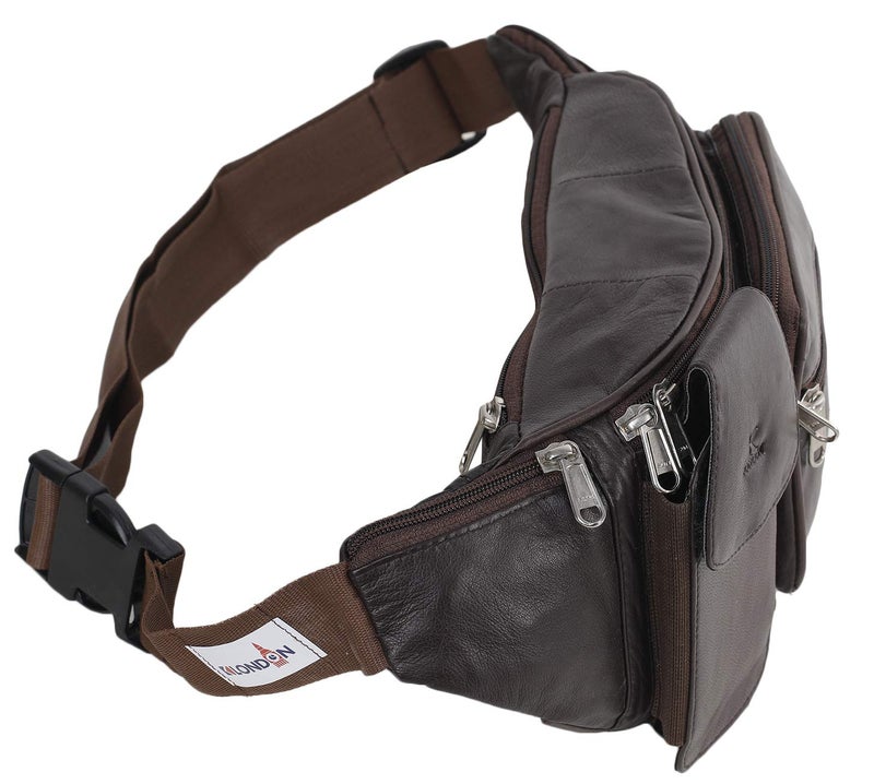 K London Genuine Leather Waist Bag for Men & Women | Brown Travel Pouch, Passport Holder & Belt Bag | Multi Pocket Fanny Pack with Adjustable Strap | Stylish Crossbody Utility Bag (1276_BRN) - Image 5
