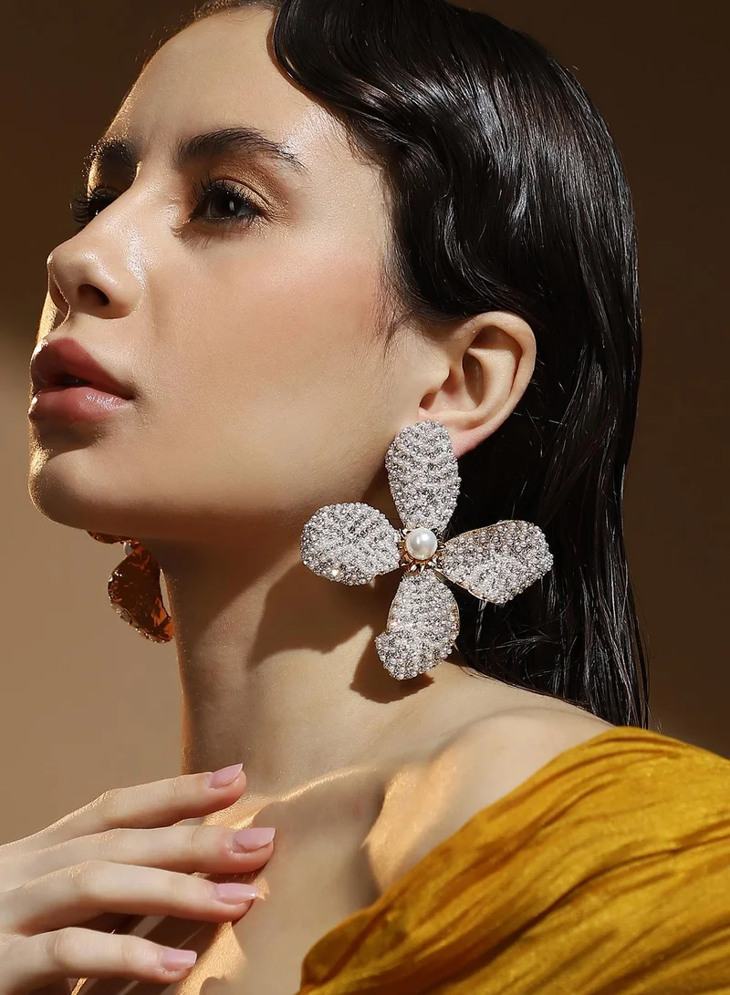 SOHI Crystal-Petalia Statement Artificial Earring Jewellery