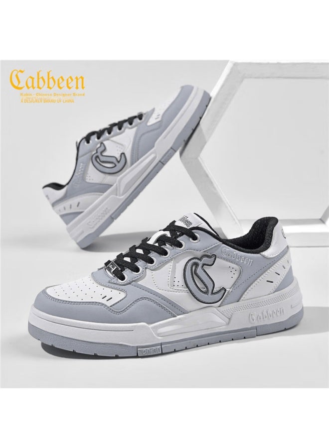 Cabbeen Men's Casual Shoes Autumn New Classic Retro Sneakers Thick Sole Height Increasing Comfortable White Blue Size 41