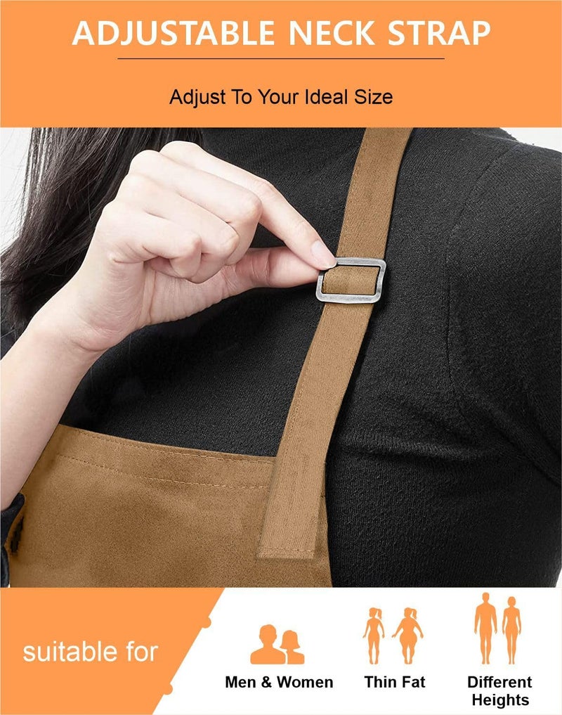 Cranique Polyester Kitchen Apron with Adjustable Strap Two Pockets for Women & Men | Free Size Apron for Hotel, Cafe, Restaurant, Salon, Workshop, Garage Cooking Pack of 2 (Tan & Brown) - Image 2