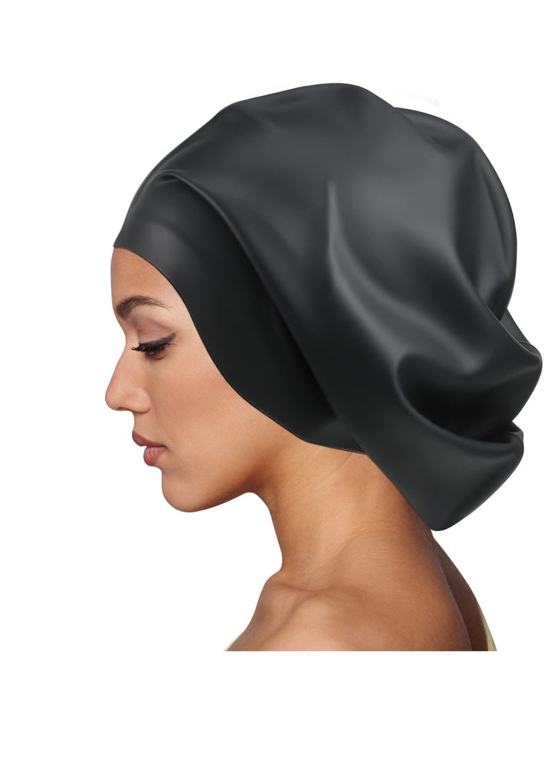 Excefore Silicone Swim Cap for Women Men Extra Large Special Design Swimming Cap Waterproof Bathing Cap Swim Hat for Very Long Hair Braids Thick Curly Hair Keep Your Hair Dry - Image 1