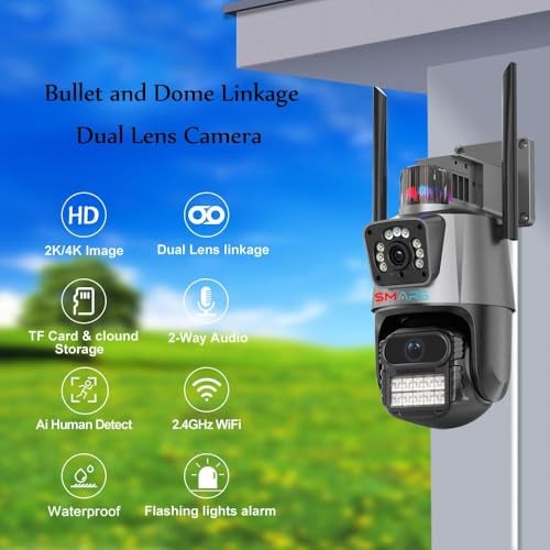 smars 4+4MP Dual Lens 1920p UHD WiFi CCTV Camera for Home Indoor Outdoor, Security Camera with Color Night Vision, AI Motion Detection, SD/Cloud Storage, IP66 Waterproof (Advance) - Image 2