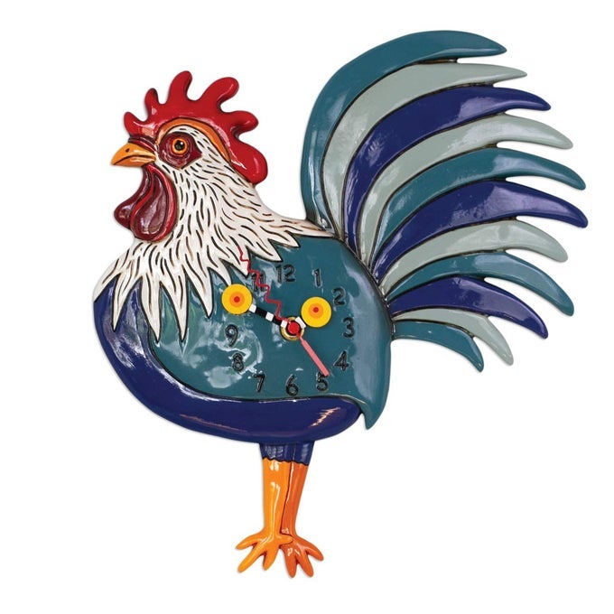 P1995 SWINGING PENDULUM ROOSTER DESIGN CLOCK RISE N SHINE 12 INCHES X 135 INCHES