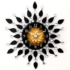 Nautical King Wall Clock for Home Stylish 20 inch dial 8 inch Colour Black Beautiful Flower Design Antique Style Art Unique Office Decor Iron Metal Glass (Golden Dial)