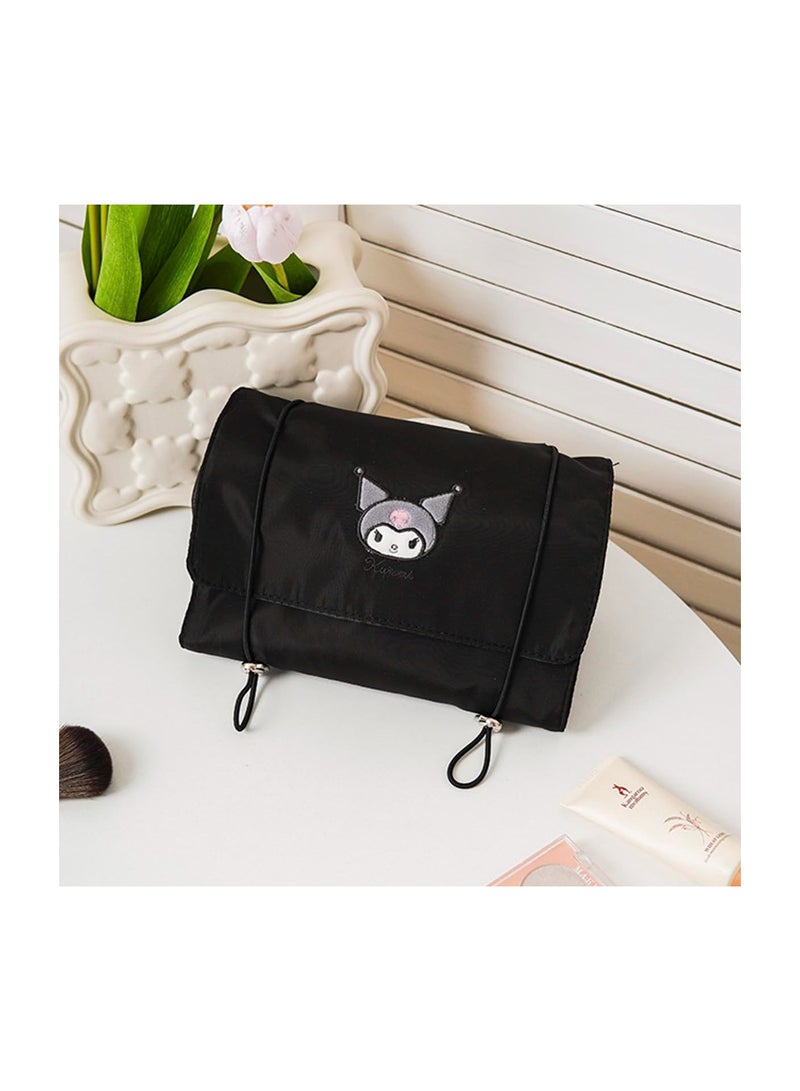 KASTWAVE Kawaii Hanging Toiletry Bag, Cute Kuromi Cosmetic Bag Makeup Bag, Portable Organizer Travel Bag with Lanyard, Foldable Waterproof Toiletry Bag for Women Girls (Black) - Image 3