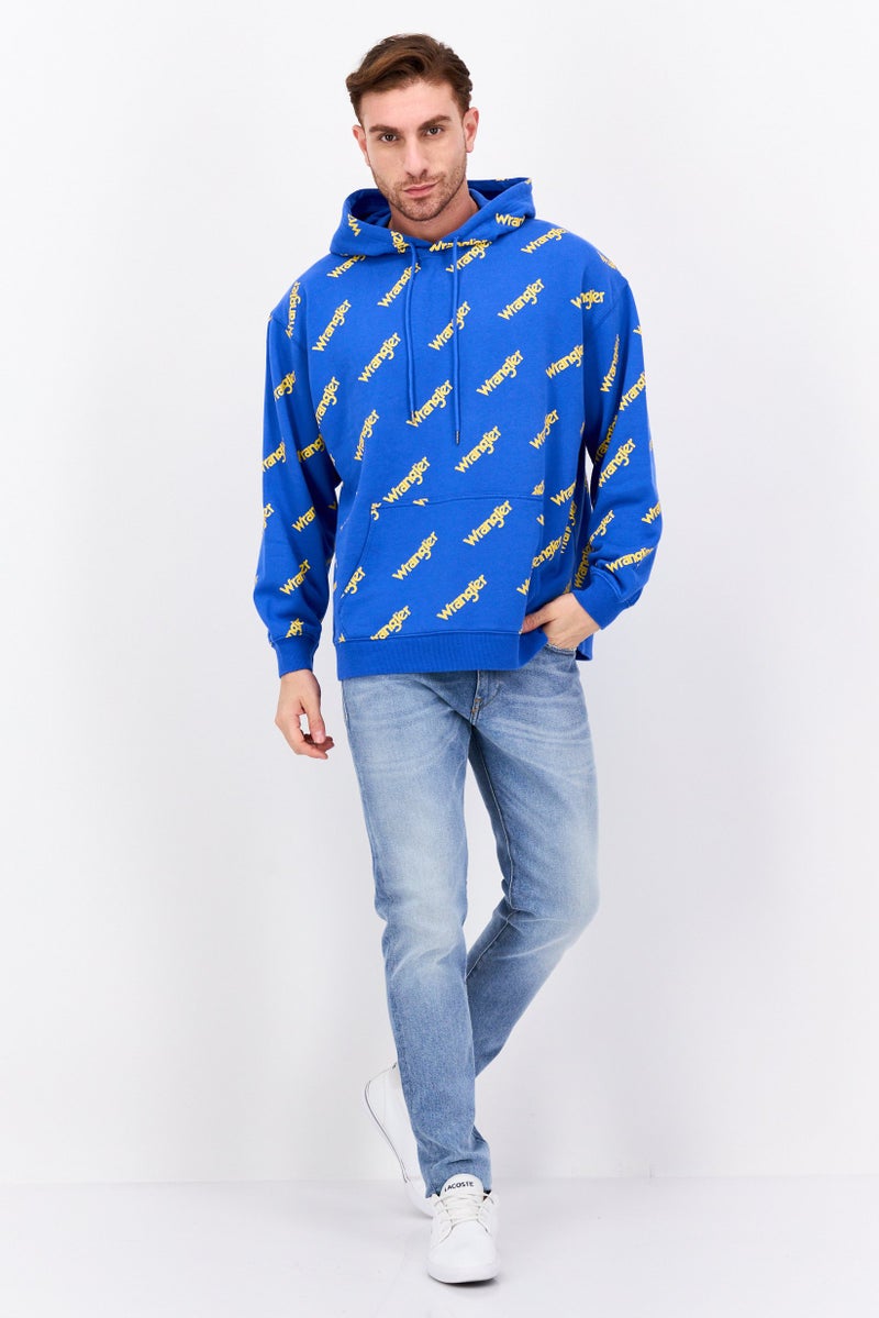 Wrangler هودي بأكمام طويلة للرجال بشعار العلامة التجارية، أزرق - Image 2