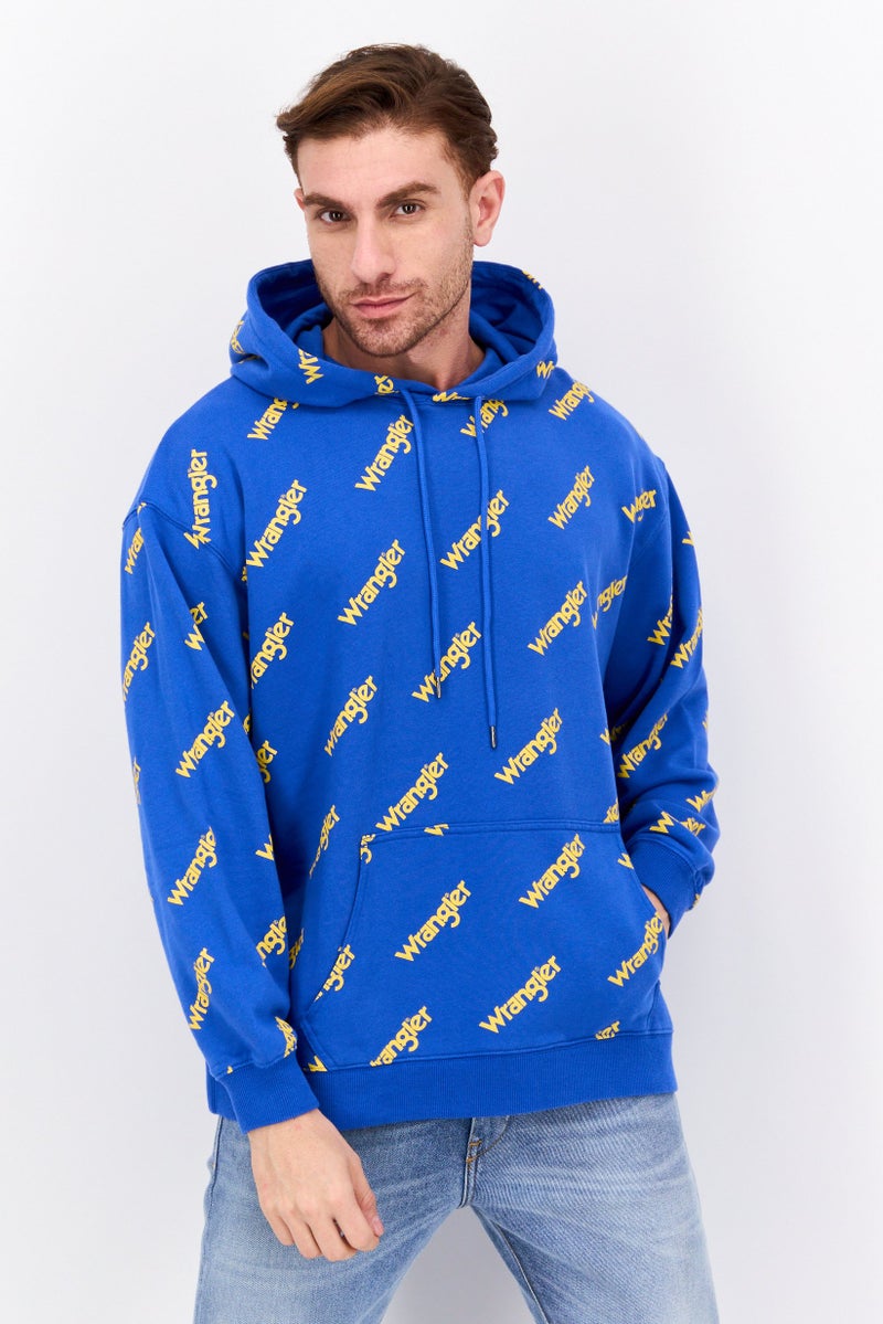 Wrangler هودي بأكمام طويلة للرجال بشعار العلامة التجارية، أزرق - Image 1