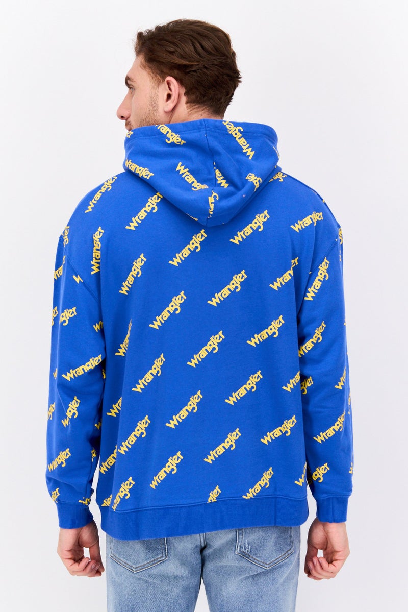 Wrangler هودي بأكمام طويلة للرجال بشعار العلامة التجارية، أزرق - Image 4