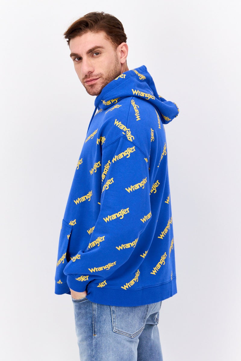 Wrangler هودي بأكمام طويلة للرجال بشعار العلامة التجارية، أزرق - Image 3