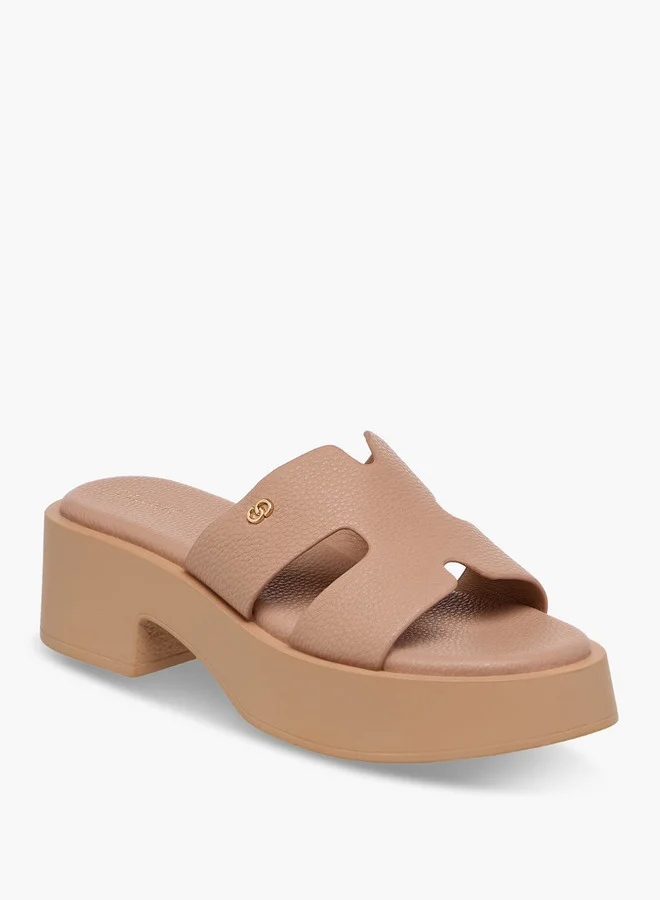 Celeste Women's Textured Slip-On Cross Strap Sandals with Block Heels