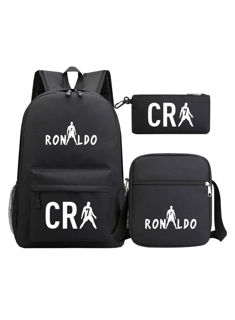 Cristiano Ronaldo CR7 Children Backpack Schoolbag Teen Student School Book bag with Lunch Box Pen Case 3 in 1 for Kids