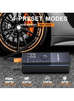 FOWAWU FOWAWU 6000mAh 150 PSI Portable Air Compressor, Cordless Tyre Inflator for Car Moto Bike Ball, Rechargeable Battery Car Tyre Pump, Dual-screen LED Dispaly, Auto Shut Off  - Image 5