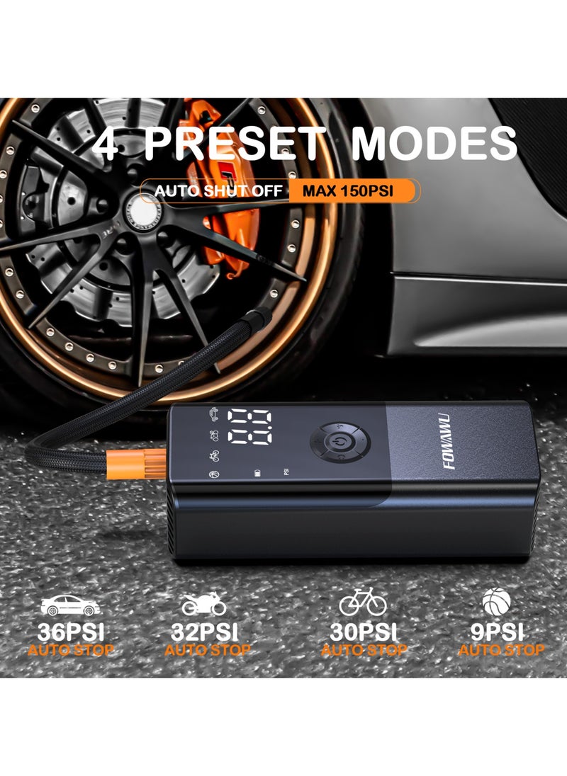 FOWAWU - FOWAWU 6000mAh 150 PSI Portable Air Compressor, Cordless Tyre Inflator for Car Moto Bike Ball, Rechargeable Battery Car Tyre Pump, Dual-screen LED Dispaly, Auto Shut Off - Image 1
