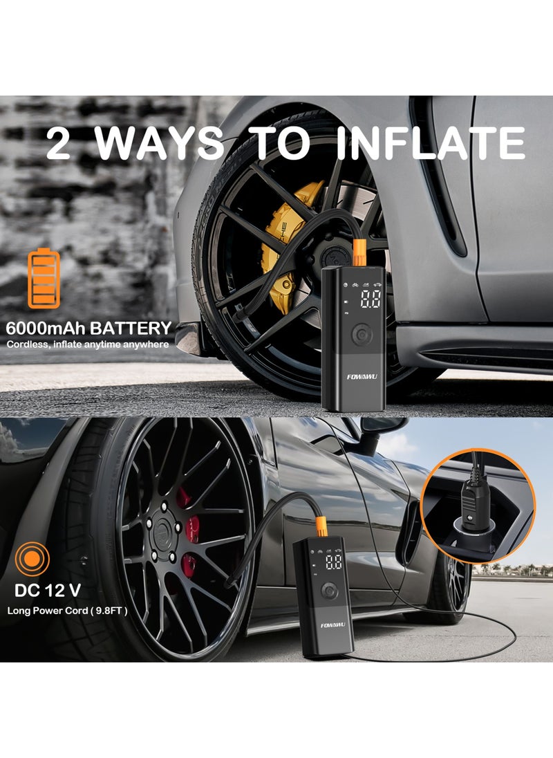 FOWAWU - FOWAWU 6000mAh 150 PSI Portable Air Compressor, Cordless Tyre Inflator for Car Moto Bike Ball, Rechargeable Battery Car Tyre Pump, Dual-screen LED Dispaly, Auto Shut Off - Image 1