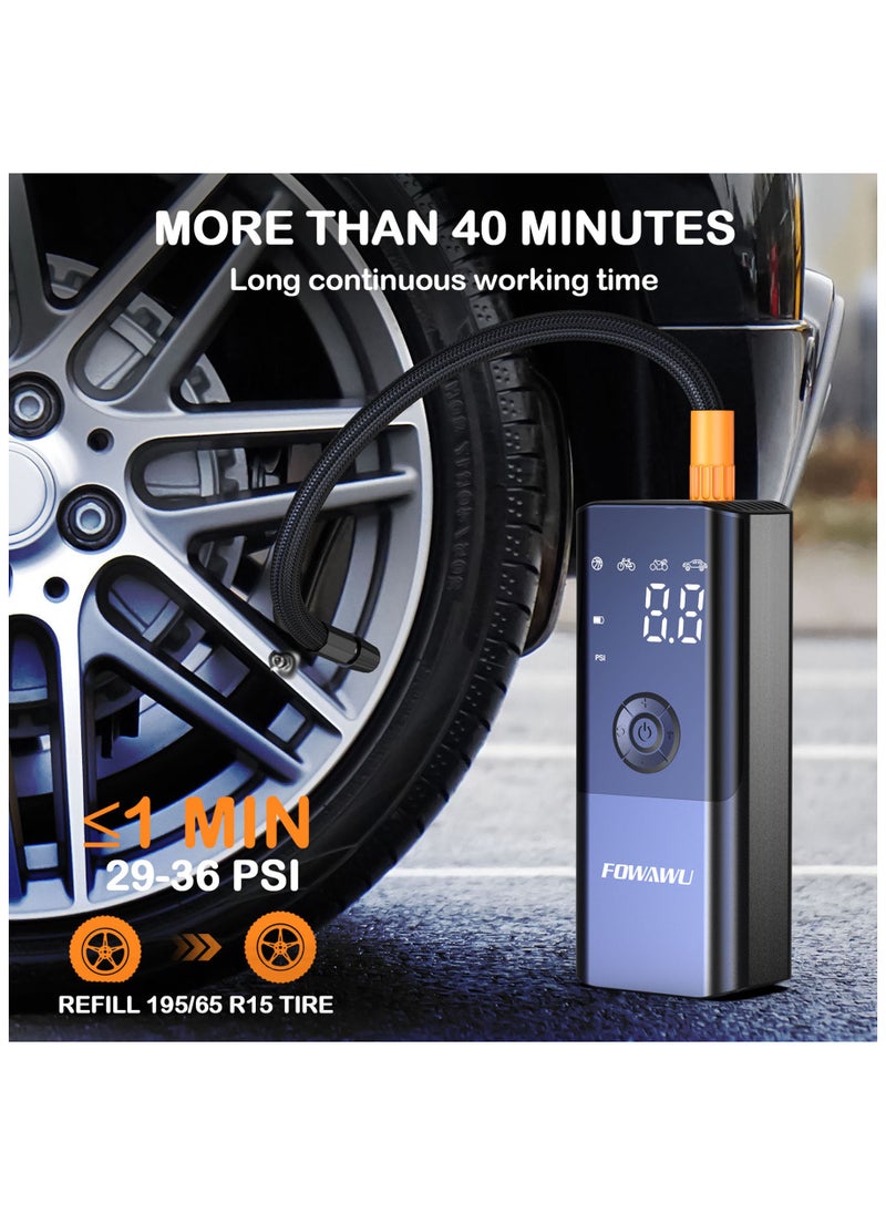 FOWAWU - FOWAWU 6000mAh 150 PSI Portable Air Compressor, Cordless Tyre Inflator for Car Moto Bike Ball, Rechargeable Battery Car Tyre Pump, Dual-screen LED Dispaly, Auto Shut Off - Image 1