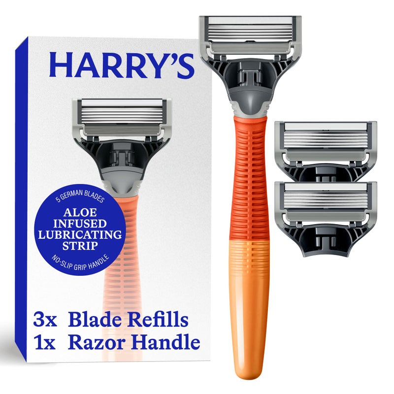 Harrys Shaving Kit for Men  Razor Handle and 3 Razor Blade Refill Cartridges  Ember