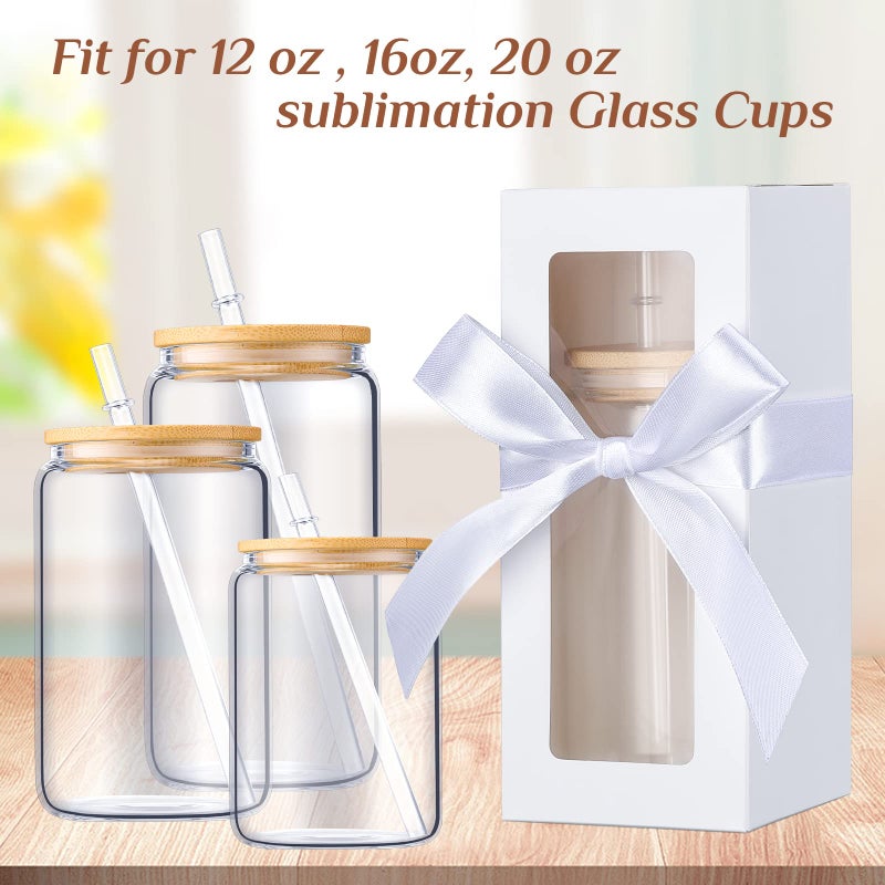 FillTouch 60 Pcs Gift Boxes with Ribbon for Sublimation Glass Exhibition Transparent Tumbler Gift Boxes for 12oz 16oz 20oz Glass Jar Shipping Packaging(White) - Image 5
