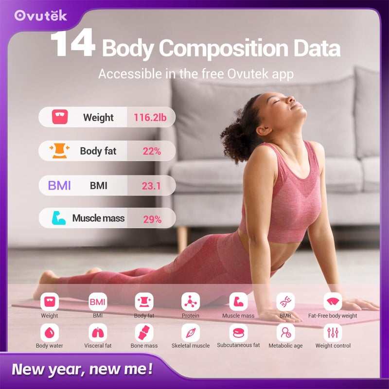 Ovutek Smart Scale for Body Weight, Digital Bathroom Scale BMI Weighing Body Fat Scale, Accurate Body Composition Scale Monitor for People's Health with Smartphone App, Compact Size, 400lb - Image 2