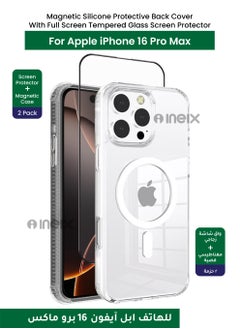 INEIX TPU Material Bumper Shockproof Protection Back Case with Full BodyTempered Glass Screen Protector For Apple iPhone 16 Pro Max-Clear/Black 