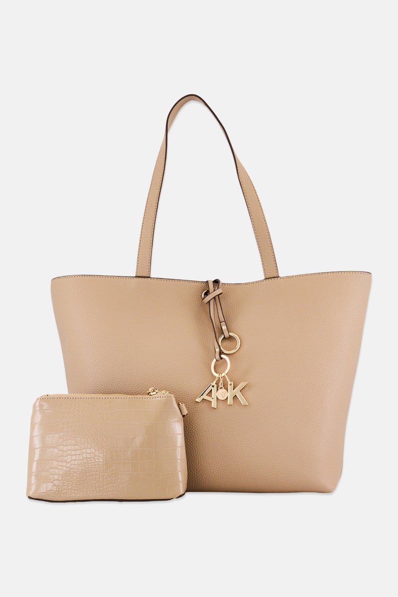 ANNE KLEIN Women Brand Logo Tote Bag With Pouch, Truffle - Image 1