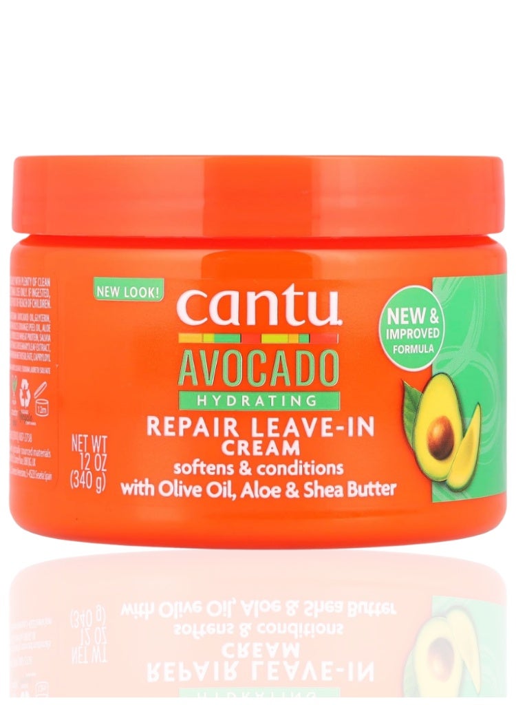 Cantu Avocado Hydrating Repair Leave-In Cream 340g – Moisturizing Leave-In Conditioner for Dry, Damaged & Frizzy Hair 340gml - Image 1