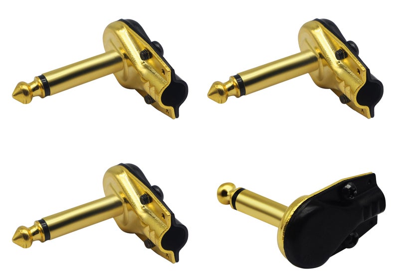 zdyCGTime DIY 6.35MM 1/4" Mono Male 90 Degree Right Angle Pancake Style Plugs Connectors for Speaker,Snakes Golden Plated TS Male Mono 1/4 Inch Phono 6.35mm Phone Microphone Plug(4packs-2 Pole) - Image 1