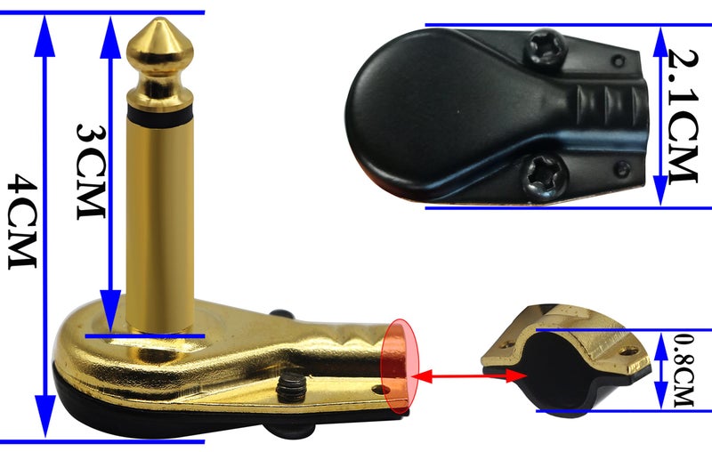 zdyCGTime DIY 6.35MM 1/4" Mono Male 90 Degree Right Angle Pancake Style Plugs Connectors for Speaker,Snakes Golden Plated TS Male Mono 1/4 Inch Phono 6.35mm Phone Microphone Plug(4packs-2 Pole) - Image 2