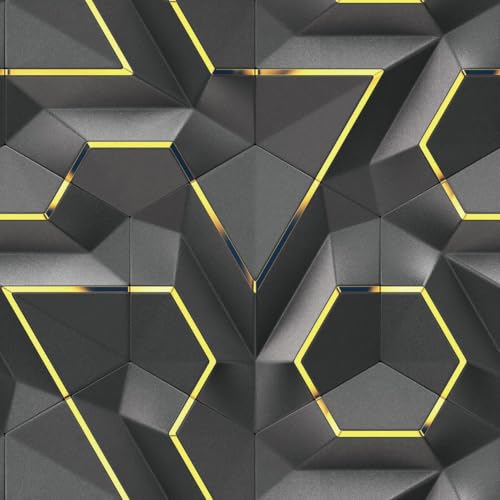 Nimbose® Peel-Stick Wallpaper Modern 3D Black Gold Geometric Abstract Pattern Waterproof Wallpaper for Home Kitchen Countertop Cabinet Furniture Oil Proof Kitchen Stickers (45x500 cm) - Image 1