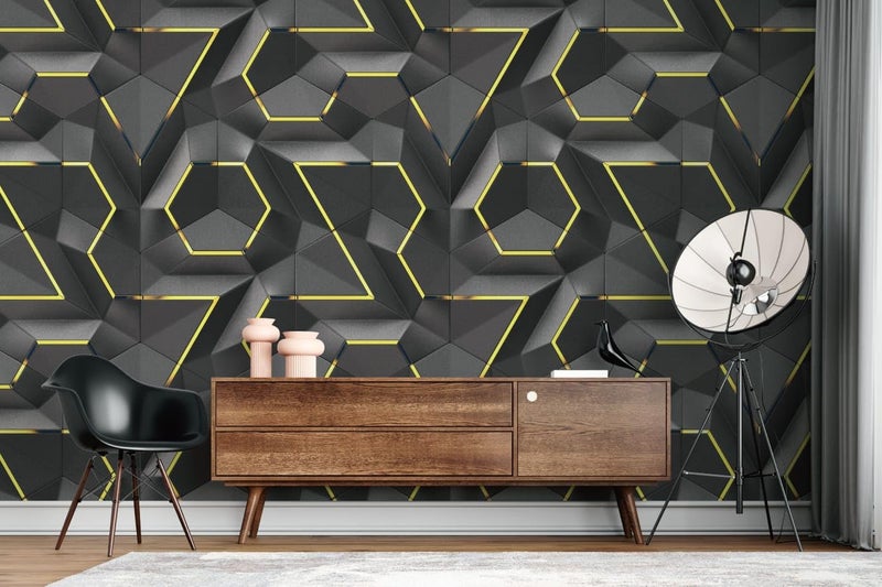 Nimbose® Peel-Stick Wallpaper Modern 3D Black Gold Geometric Abstract Pattern Waterproof Wallpaper for Home Kitchen Countertop Cabinet Furniture Oil Proof Kitchen Stickers (45x500 cm) - Image 4