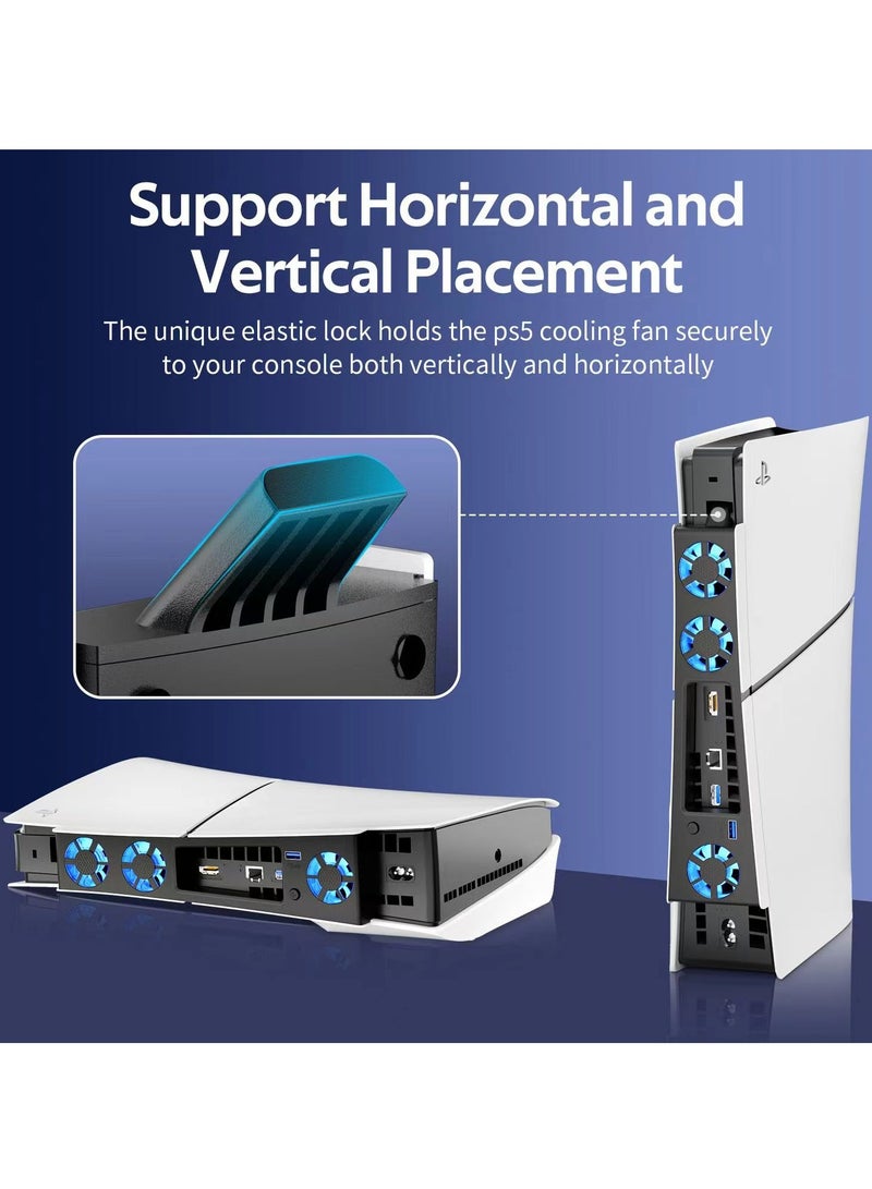 Cooling Fan for PS5 Slim Console PS5 Slim Cooler with 3 Upgraded Silent Fans and Controller USB 3.0 Port for Digital/CD Version - Image 4