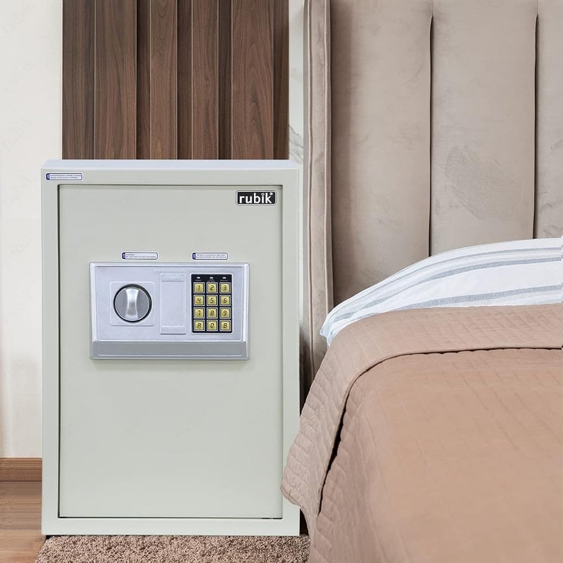 Rubik Safe Box Large with Digital Combination Lock and keys, Fire Resistant Safety Locker for Home Office (RB50EDA-W, 50x35x30cm) Off White - Image 2