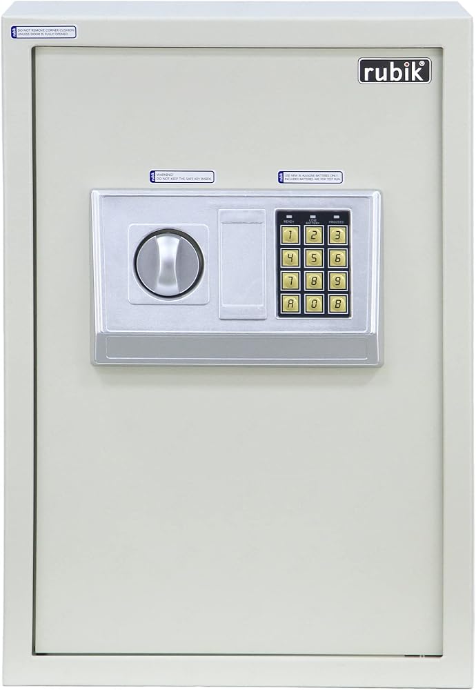 Rubik Safe Box Large with Digital Combination Lock and keys, Fire Resistant Safety Locker for Home Office (RB50EDA-W, 50x35x30cm) Off White - Image 4