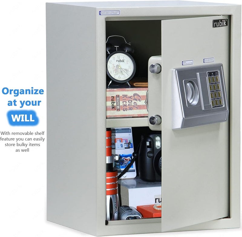 Rubik Safe Box Large with Digital Combination Lock and keys, Fire Resistant Safety Locker for Home Office (RB50EDA-W, 50x35x30cm) Off White - Image 3