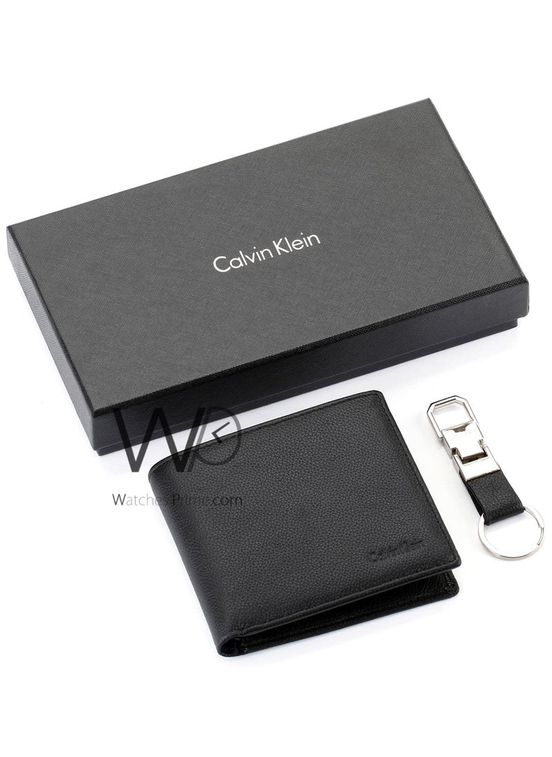 Calvin Klein Ck Genuine Leather Black Wallet and Keychain for Men