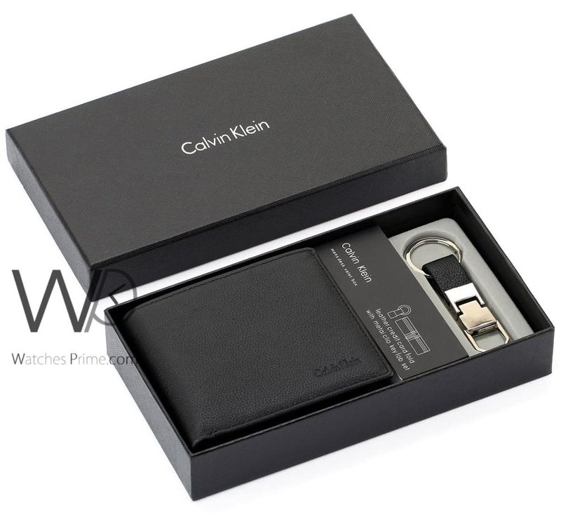 Calvin Klein Jeans Calvin Klein Ck Genuine Leather Black Wallet and Keychain for Men - Image 1