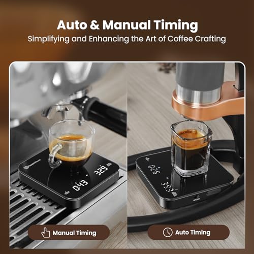 Maestri House Rechargeable Mini Coffee Scale with Timer, Maestri House Espresso Scale, 2kg/0.1g Accurate Scale for Espresso and Pour-Over Coffee, Portable Digital Kitchen Scale with Automatic Timing（Black） - Image 3