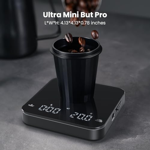 Maestri House Rechargeable Mini Coffee Scale with Timer, Maestri House Espresso Scale, 2kg/0.1g Accurate Scale for Espresso and Pour-Over Coffee, Portable Digital Kitchen Scale with Automatic Timing（Black） - Image 2