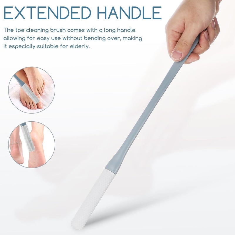 2 Pcs Silicone Toe Brush and Foot Cleaning Scrubber Set with Long Handle, Soft and Firm Bristles for Shower Exfoliation, Suitable for Elderly and Sensitive Skin Care - Image 3