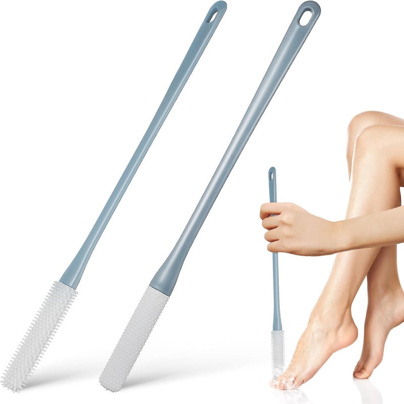 2 Pcs Silicone Toe Brush and Foot Cleaning Scrubber Set with Long Handle, Soft and Firm Bristles for Shower Exfoliation, Suitable for Elderly and Sensitive Skin Care - Image 1