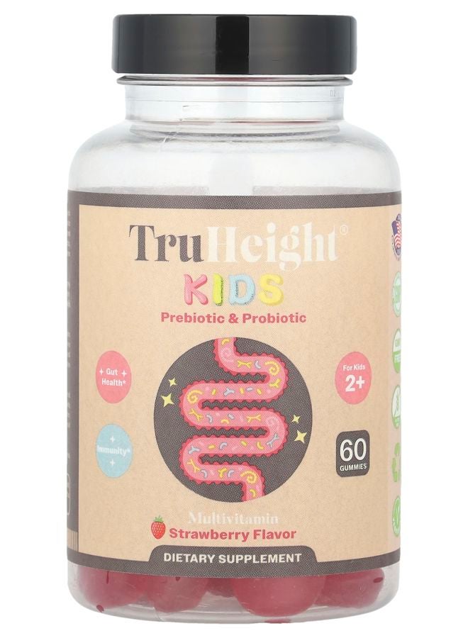 TruHeight  Kids Prebiotic & Probiotic Gummies For Kids 2+ Strawberry 60 Gummies