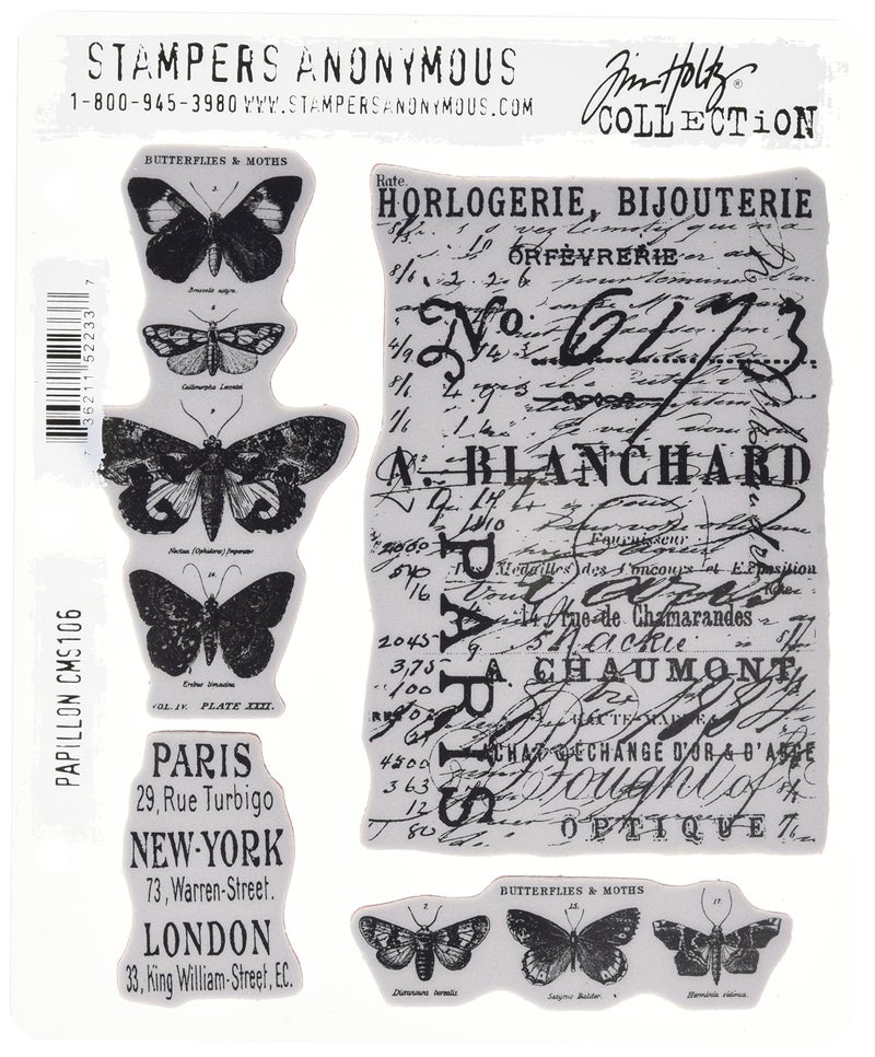 Stampers Anonymous Tim Holtz Cling Rubber Stamp Set, Papillon CMS106 - Image 1